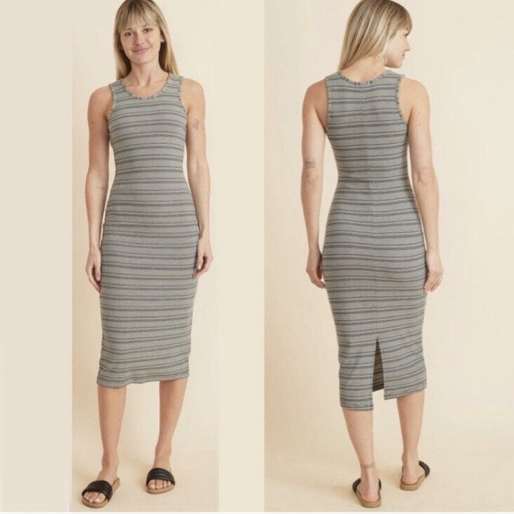 Marine Layer Lexi Rib Daytime Midi Dress in Black & White Stripe Size XS